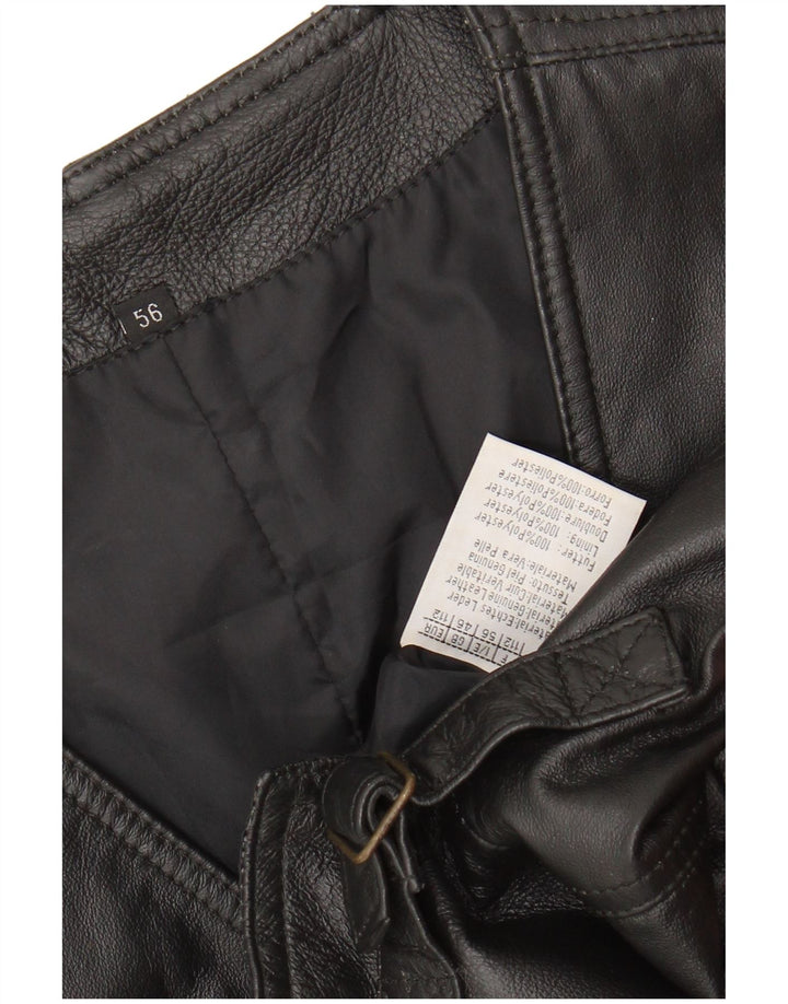 VINTAGE Mens Leather Waistcoat Medium Black Leather