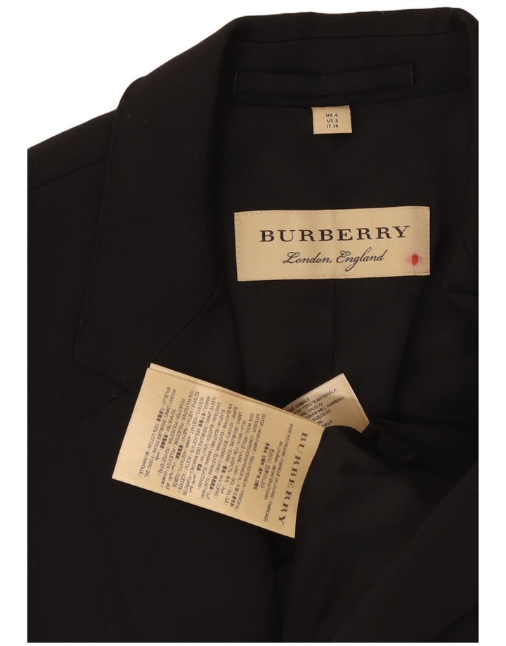 Burberry Womens 1 Button Blazer Jacket UK 4 XS Black Wool Classic