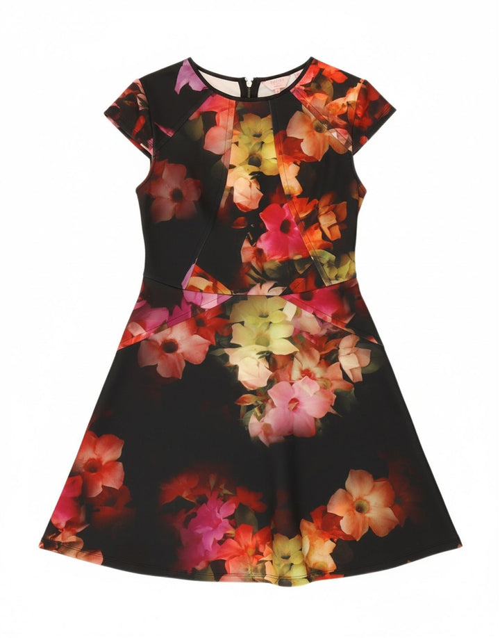 TED BAKER Womens A-Line Dress Size 2 Small Black Floral Polyester