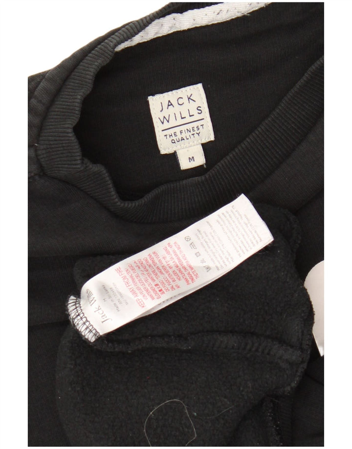 JACK WILLS Mens Graphic Sweatshirt Jumper Medium Black Cotton