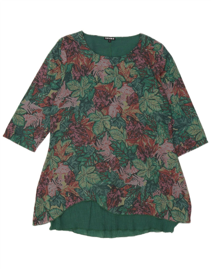 CASAMIA Womens 3/4 Sleeve Basic Dress UK 10 Small Green Floral Viscose