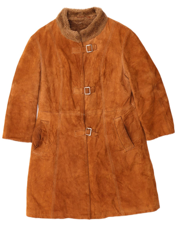 Vintage Womens Suede Overcoat UK 10 Small Brown