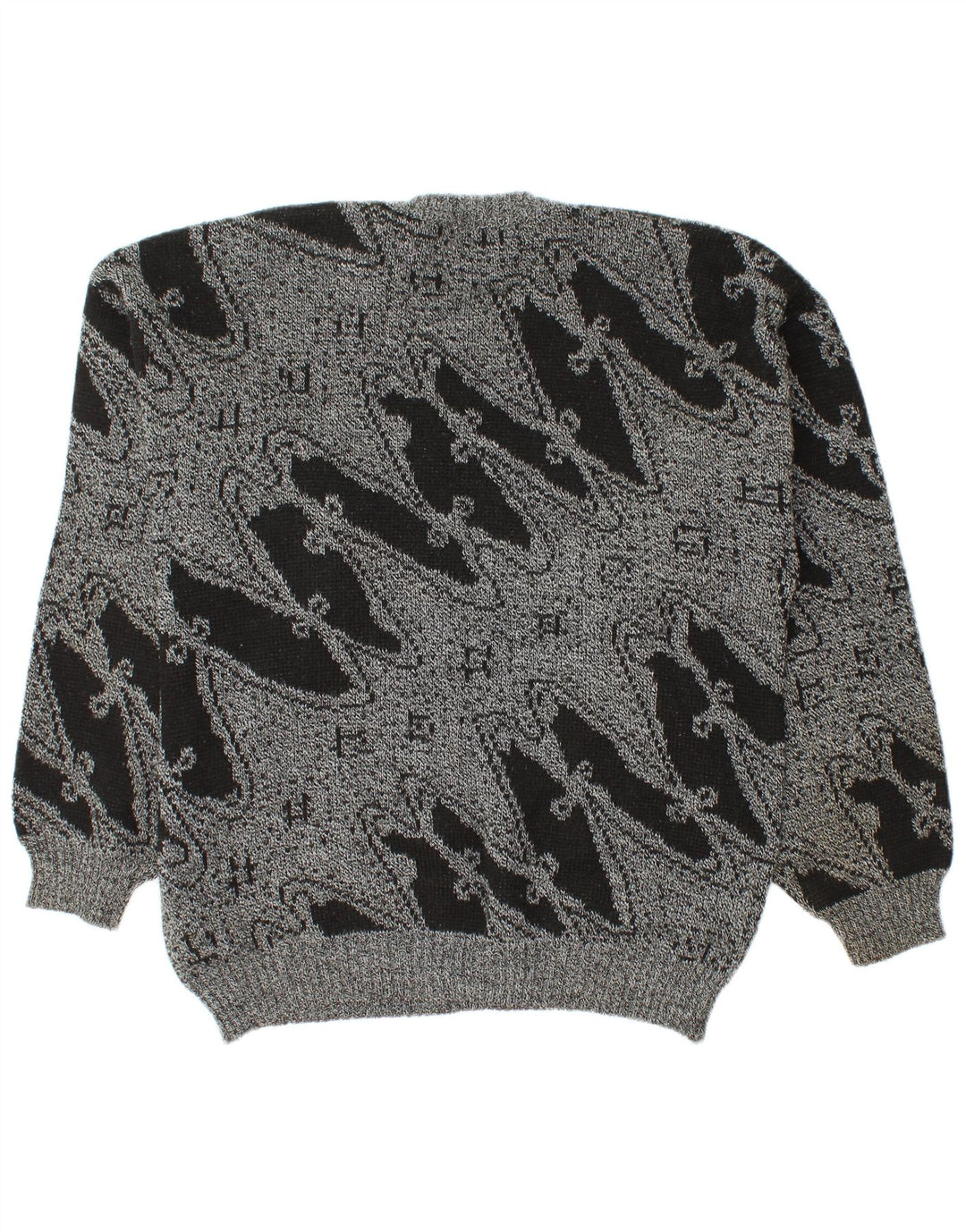 Vintage Mens Crew Neck Jumper Sweater Large Grey Geometric