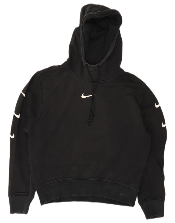 Nike Womens Graphic Hoodie Jumper UK 14 Medium Black Cotton