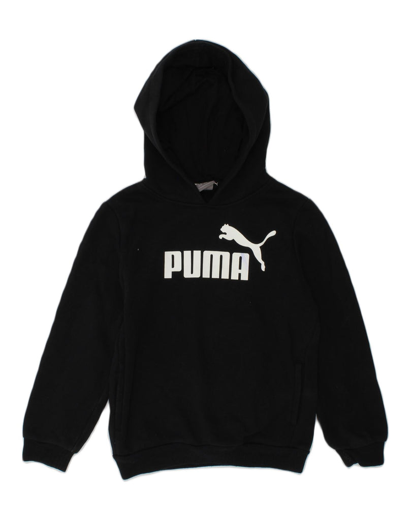 PUMA Girls Graphic Hoodie Jumper 5-6 Years Black Cotton | Vintage Puma | Thrift | Second-Hand Puma | Used Clothing | Messina Hembry 