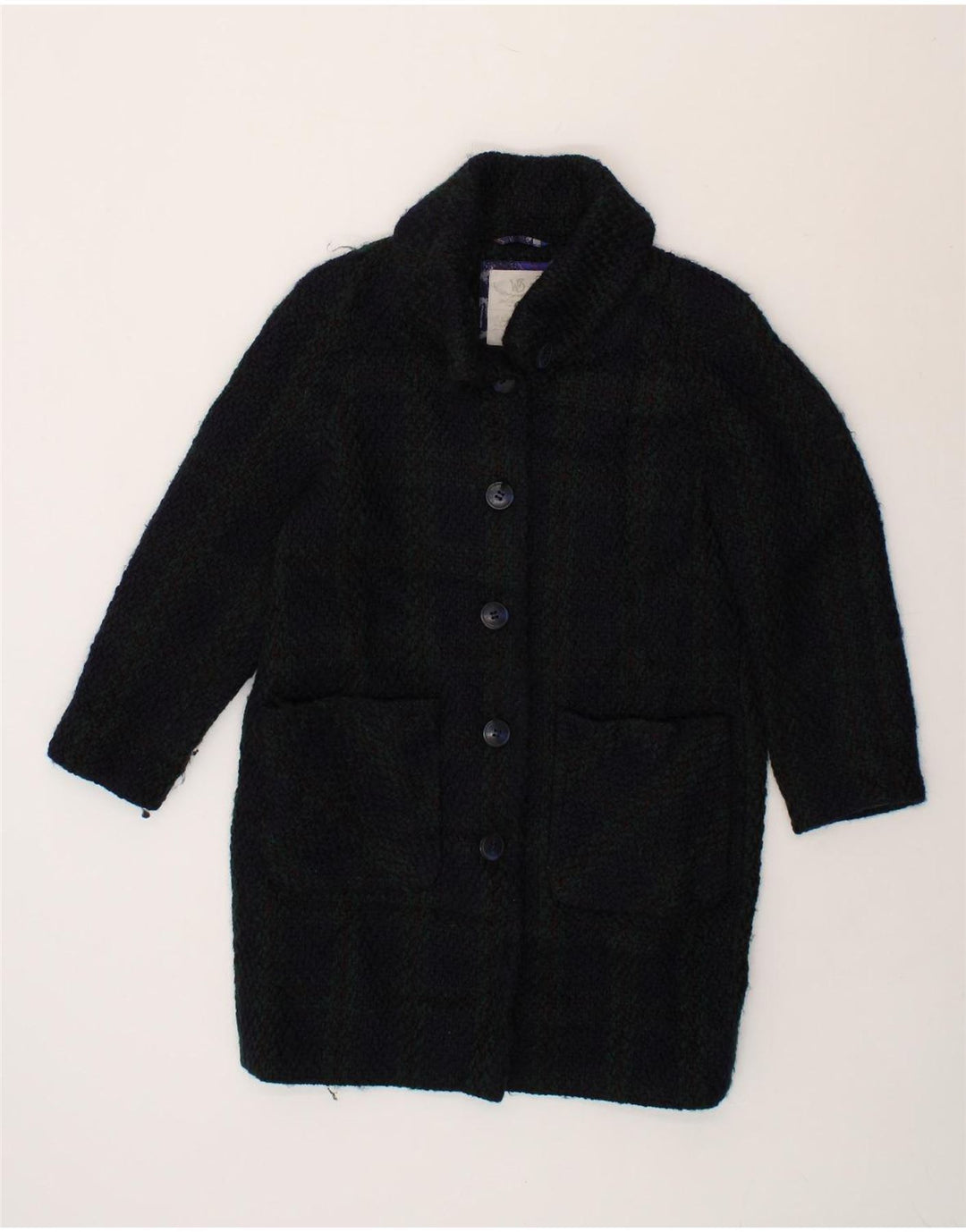 WHITE STUFF Womens Overcoat UK 10 Small  Navy Blue Check Wool Vintage White Stuff and Second-Hand White Stuff from Messina Hembry 