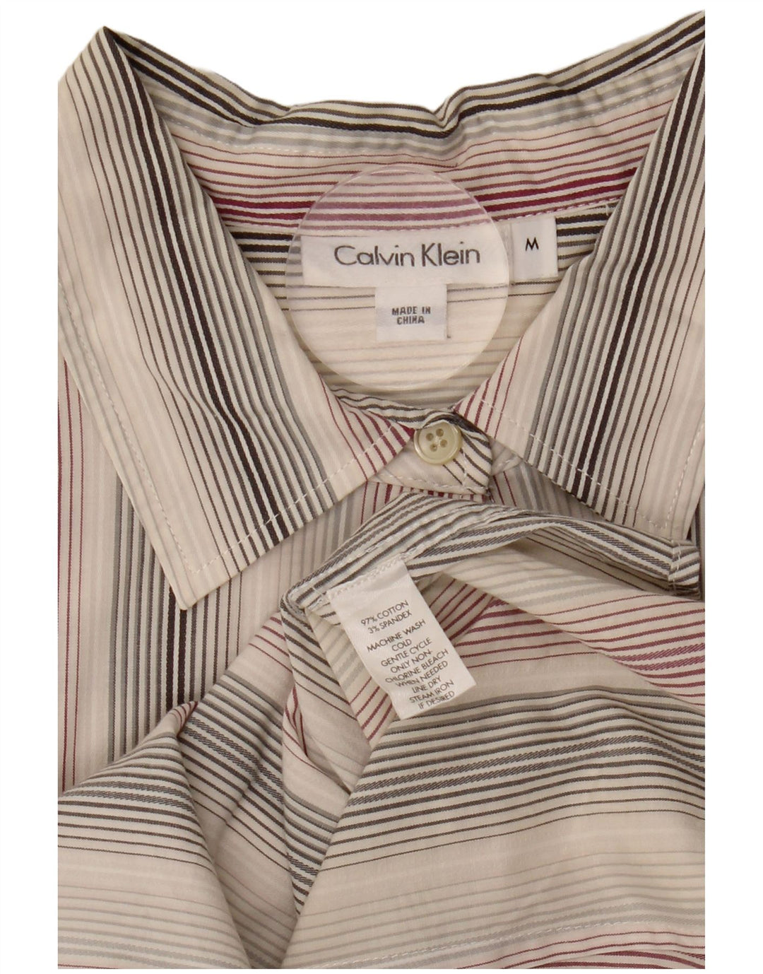 Calvin Klein Womens Shirt UK 14 Medium Multicoloured Striped Cotton