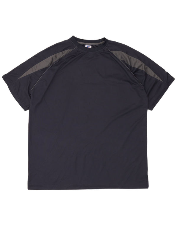 RUSSELL ATHLETIC Mens Tall T-Shirt Top 2XL Navy Blue Colourblock Polyester