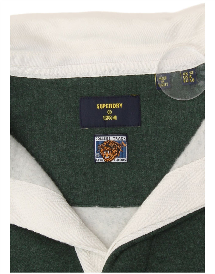 Superdry Womens Polo Neck Sweatshirt Jumper UK 12 Medium Green Colourblock