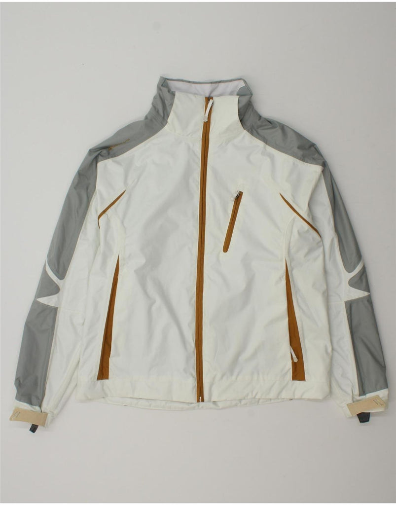 DECATHLON CREATION Mens Quechua Rain Jacket EU 46 Small White Colourblock Vintage Decathlon Creation and Second-Hand Decathlon Creation from Messina Hembry 