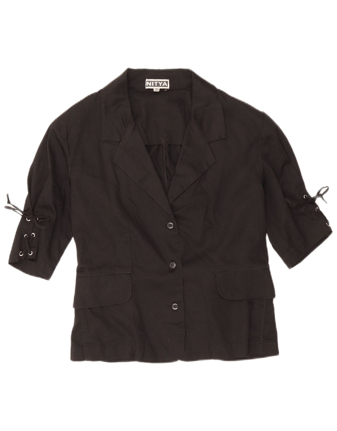 Nitya Womens 3 Button 3/4 Sleeve Blazer Jacket IT 40 Small Black Cotton