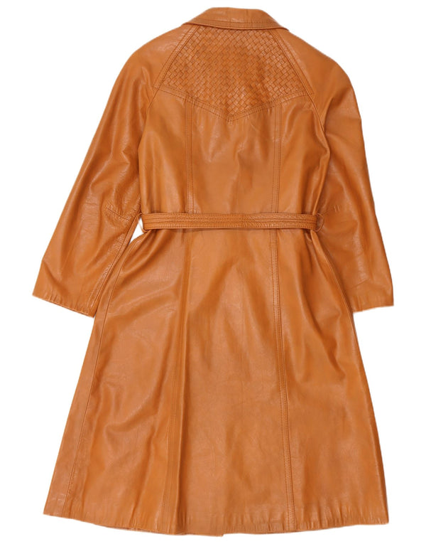 Vintage Womens Leather Coat UK 10 Small Beige