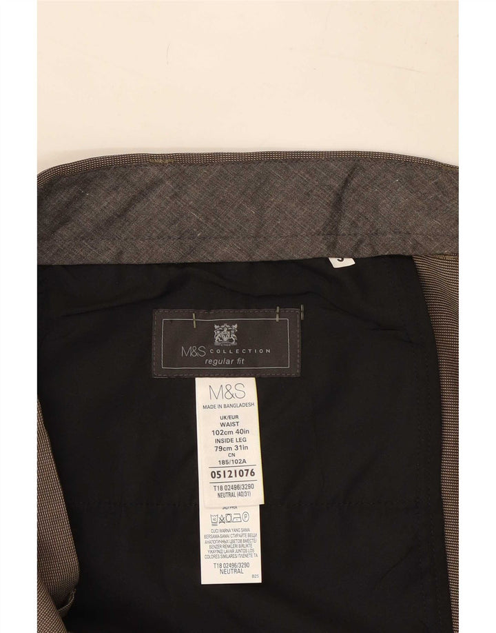 Marks & Spencer Mens Regular Fit Suit Trousers W40 L31 Brown Polyester