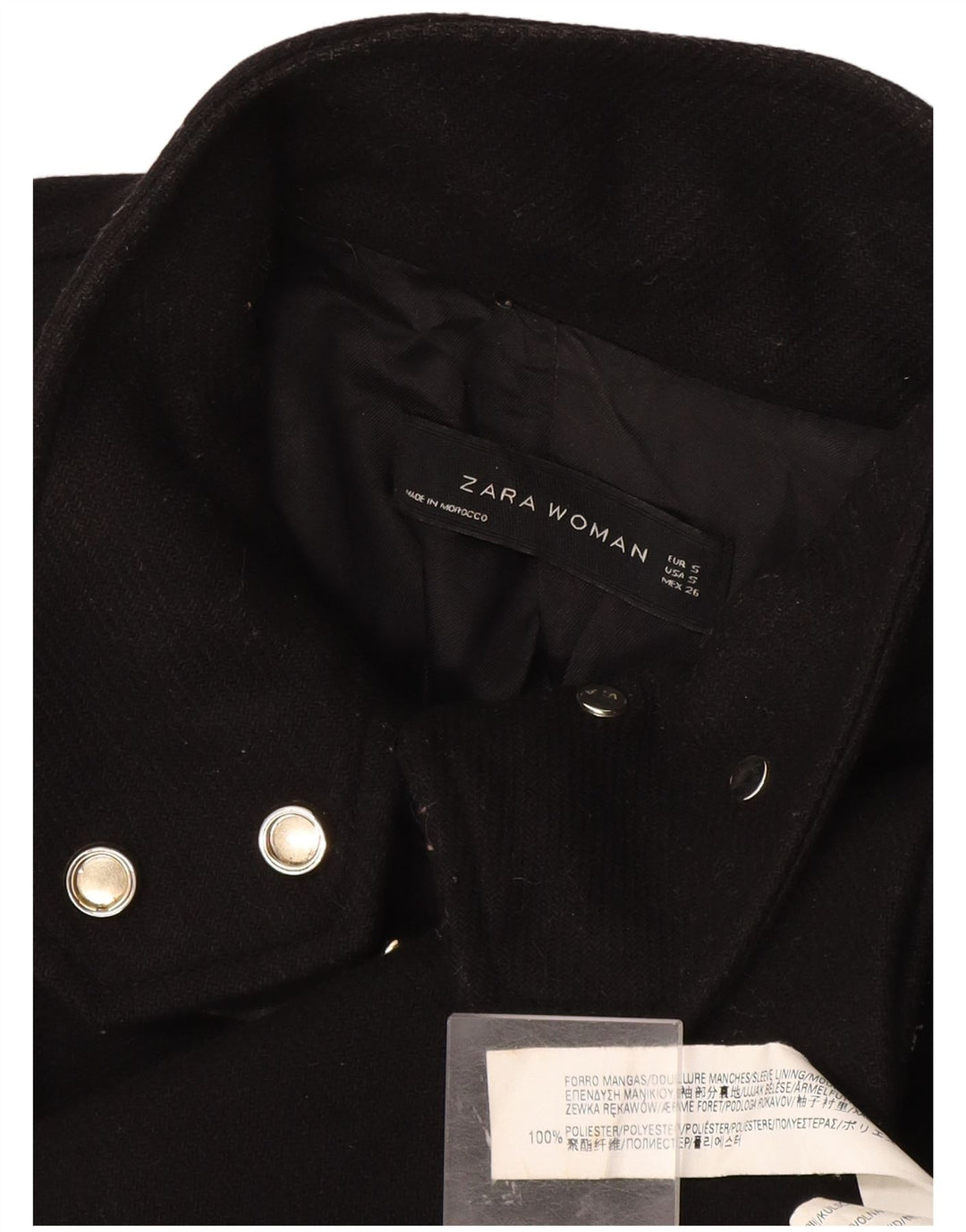 Zara Womens Overcoat UK 10 Small Black Polyester