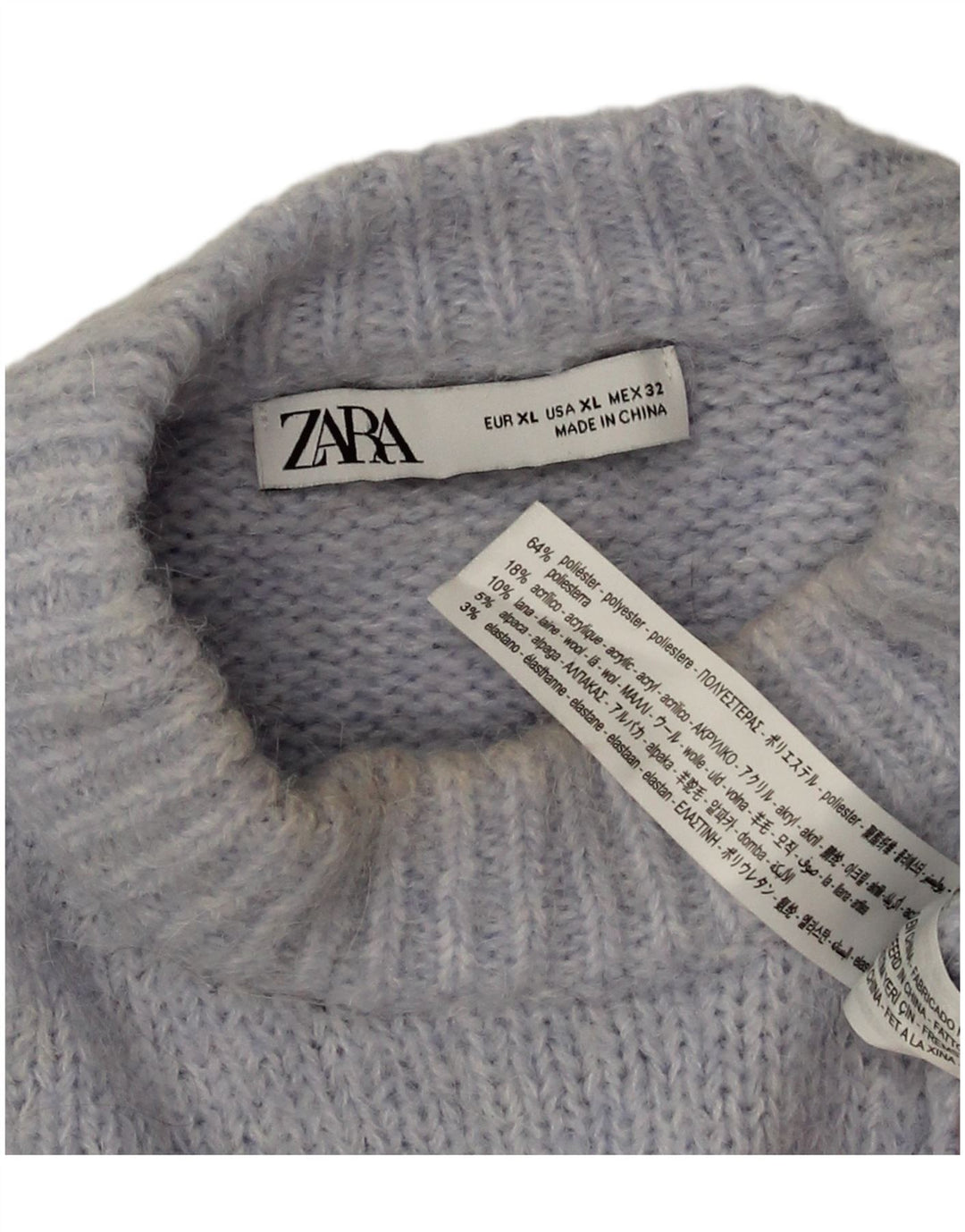 Zara Womens Oversized Crew Neck Jumper Sweater UK 18 XL Blue Polyester