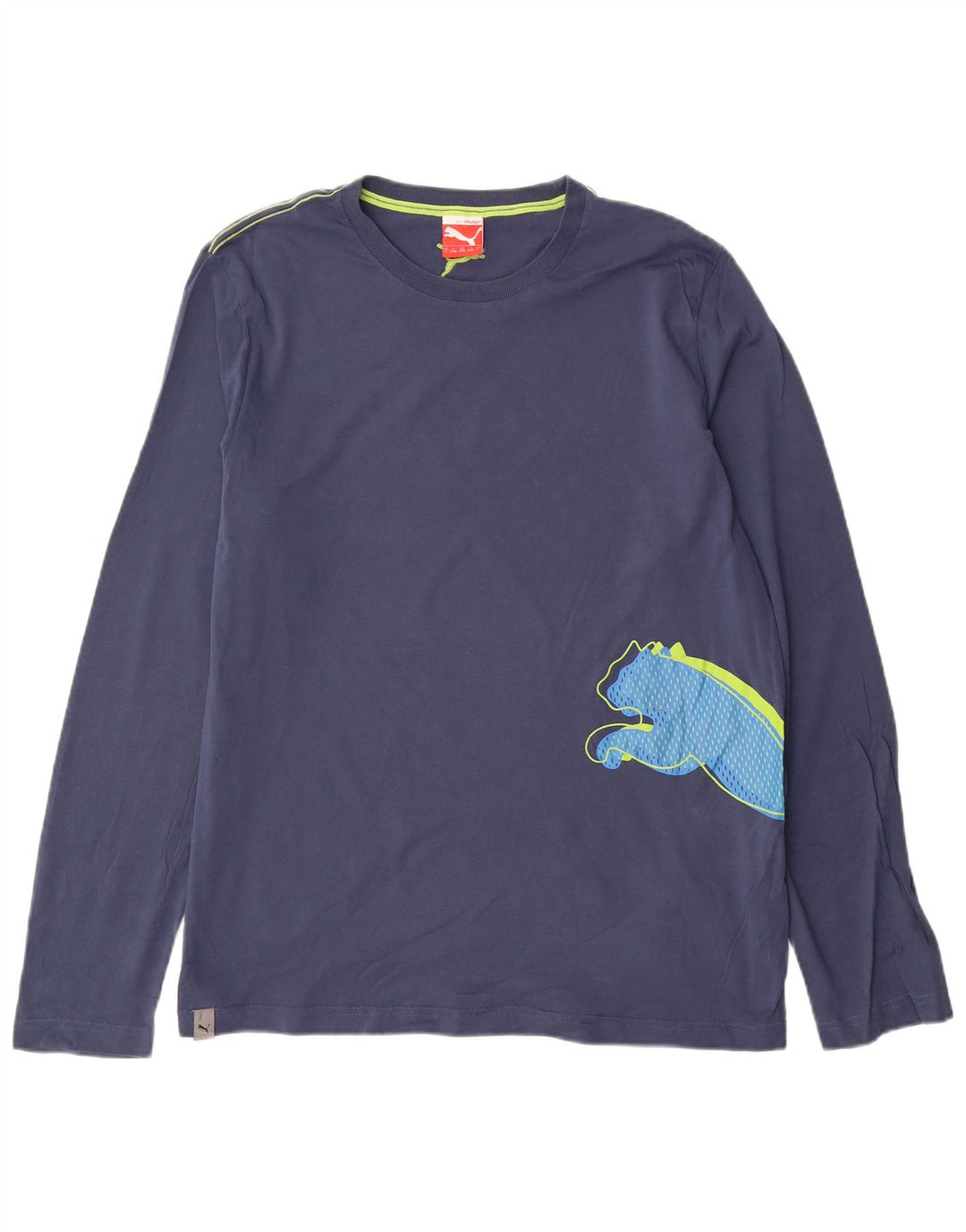 Puma Mens Graphic T-Shirt Long Sleeve Large Navy Blue Cotton