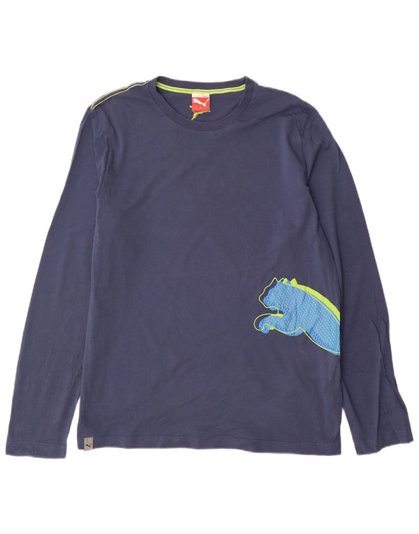 Puma Mens Graphic T-Shirt Long Sleeve Large Navy Blue Cotton