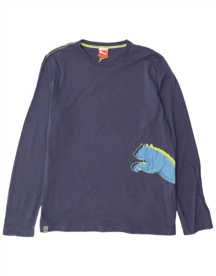 Puma Mens Graphic T-Shirt Long Sleeve Large Navy Blue Cotton