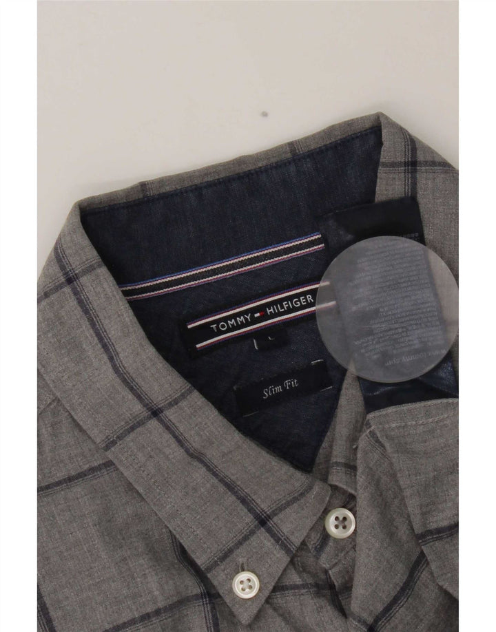 Tommy Hilfiger Mens Slim Fit Shirt Large Grey Check Cotton