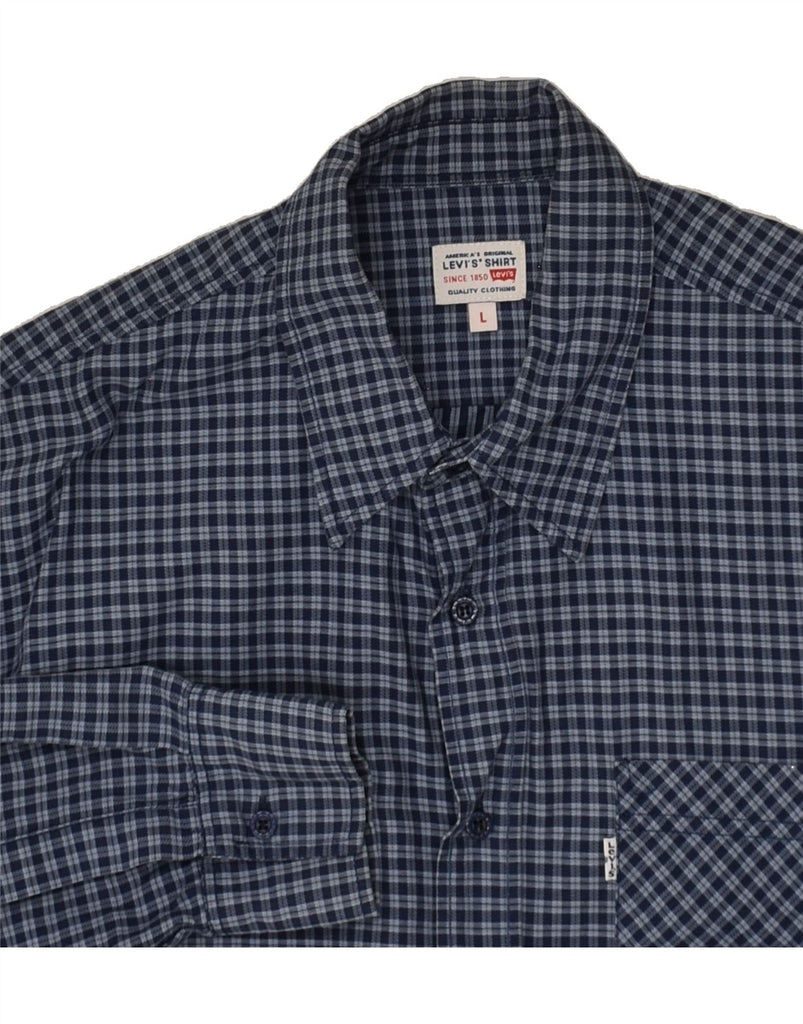 LEVI'S Mens Shirt Large Navy Blue Check Cotton | Vintage Levi's | Thrift | Second-Hand Levi's | Used Clothing | Messina Hembry 