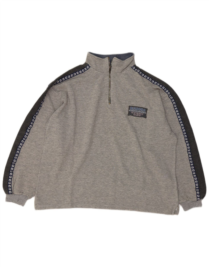 Diadora Mens Graphic Zip Neck Sweatshirt Jumper Large Grey Colourblock