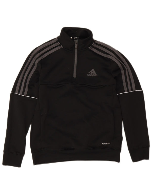 Adidas Boys Aeroready Zip Neck Sweatshirt Jumper 9-10 Years Black Polyester