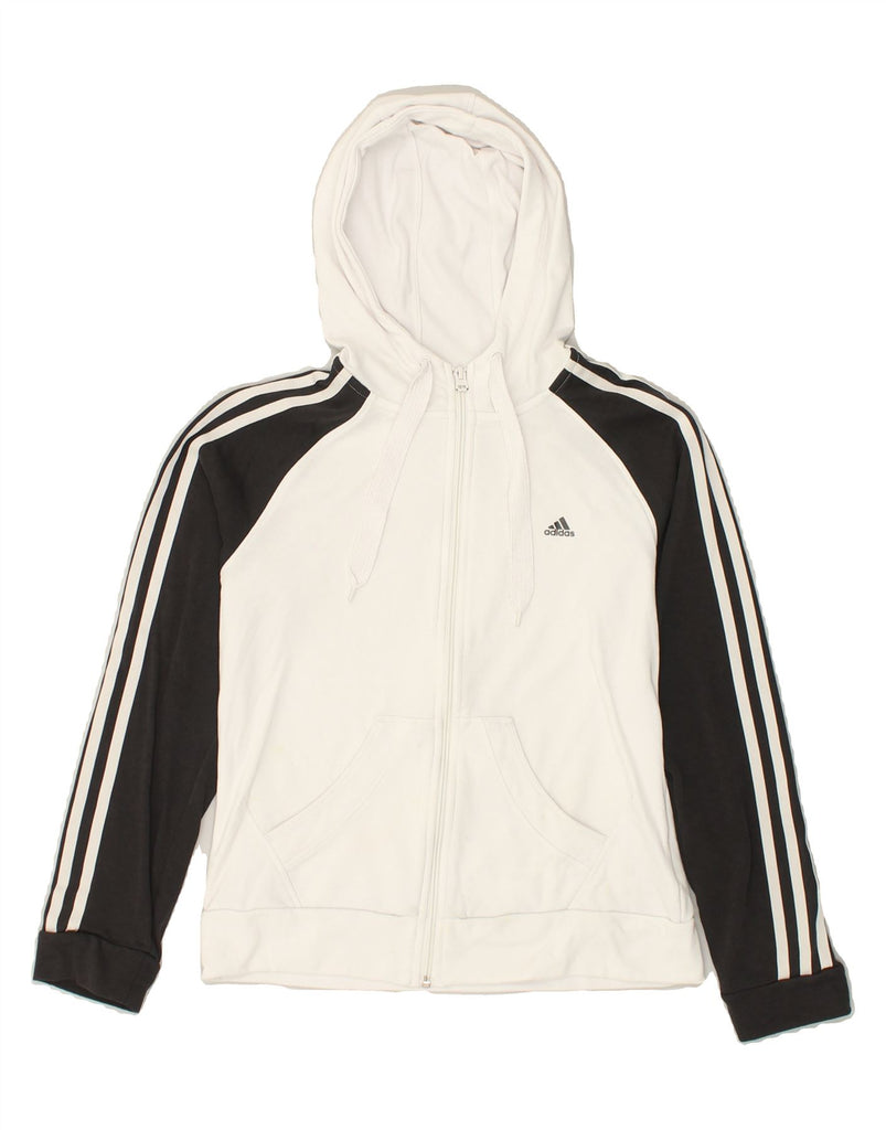 ADIDAS Womens Zip Hoodie Sweater UK 14 Large White Colourblock Polyester | Vintage Adidas | Thrift | Second-Hand Adidas | Used Clothing | Messina Hembry 