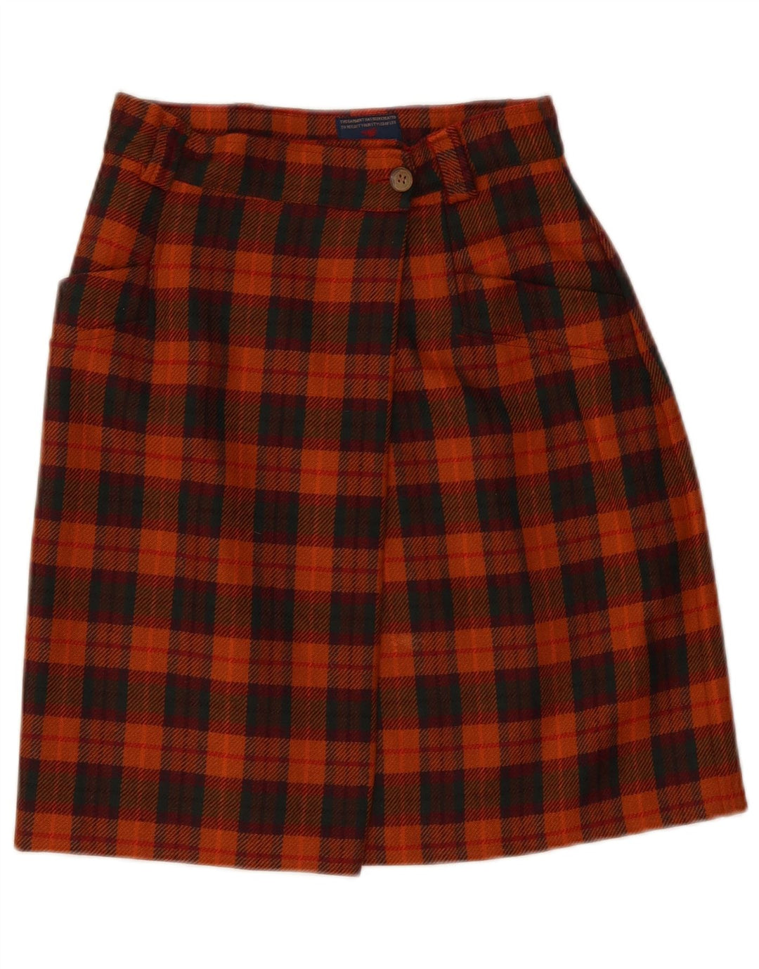 Vintage Womens Wrap Skirt IT 42 Medium W28 Orange Check Wool