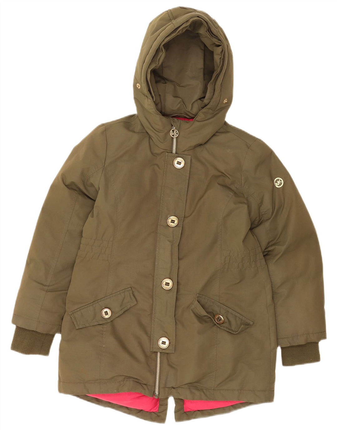MICHAEL KORS Girls Hooded Parka Jacket 7-8 Years Khaki Polyester