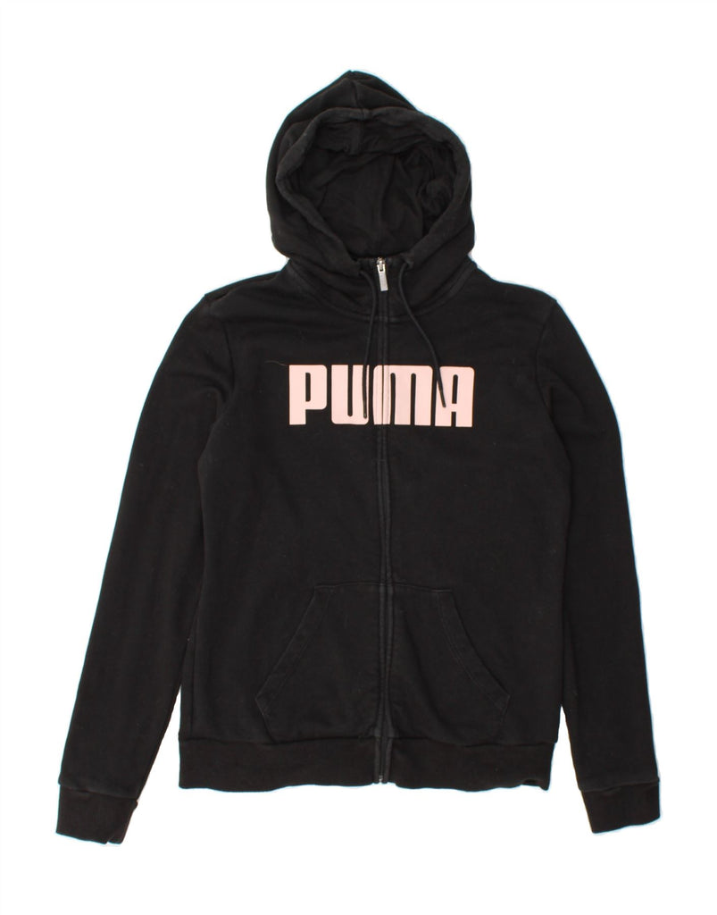 PUMA Womens Graphic Zip Hoodie Sweater UK 12 Medium Black Cotton Vintage Puma and Second-Hand Puma from Messina Hembry 