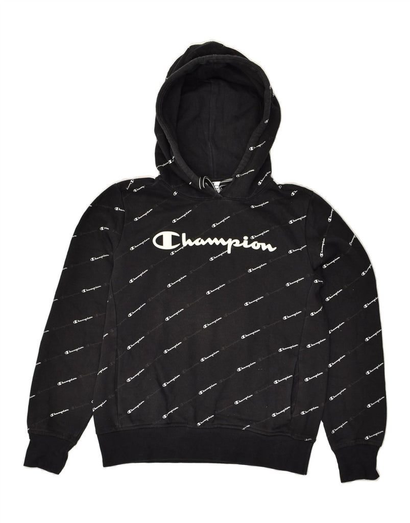 CHAMPION Womens Graphic Hoodie Jumper UK 14 Medium Black | Vintage Champion | Thrift | Second-Hand Champion | Used Clothing | Messina Hembry 