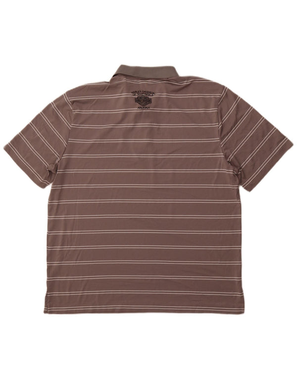 HARLEY DAVIDSON Mens Polo Shirt XL Grey Striped Polyester