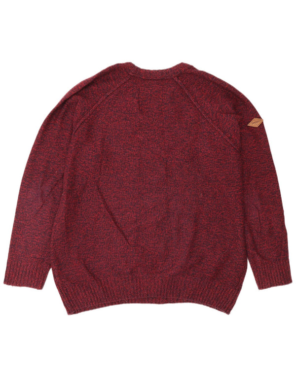 Superdry Mens Crew Neck Jumper Sweater 2XL Burgundy Flecked Wool Classic