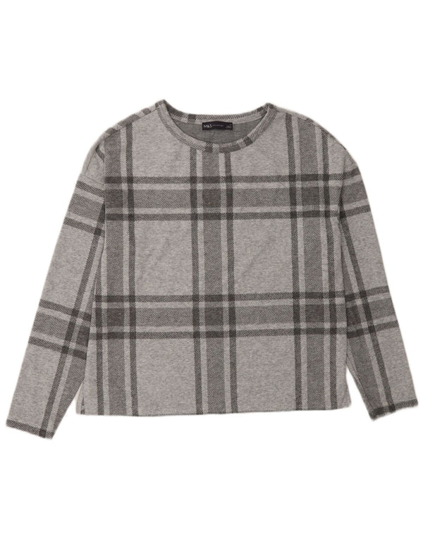 Marks & Spencer Womens Oversized Top Long Sleeve UK 10 Small Grey Plaid