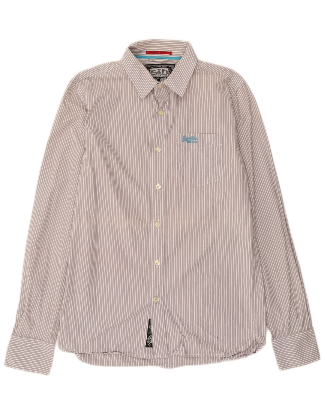 Superdry Mens Shirt Large Grey Striped Cotton