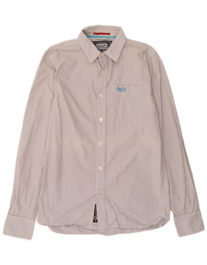 Superdry Mens Shirt Large Grey Striped Cotton