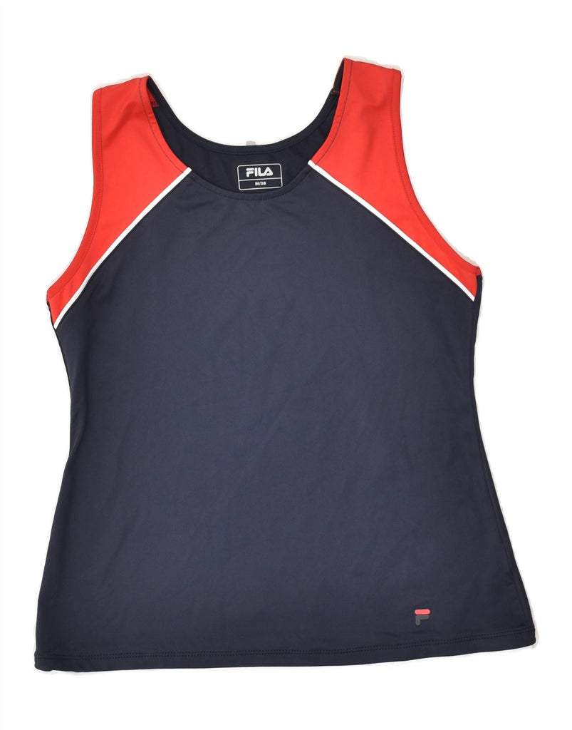 FILA Womens Vest Top UK 12 Medium Navy Blue Colourblock Polyester | Vintage Fila | Thrift | Second-Hand Fila | Used Clothing | Messina Hembry 