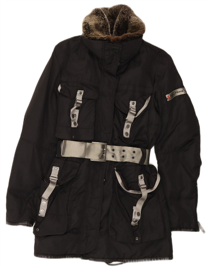 PEUTEREY Womens Parka Jacket EU 40 Medium Black Polyamide