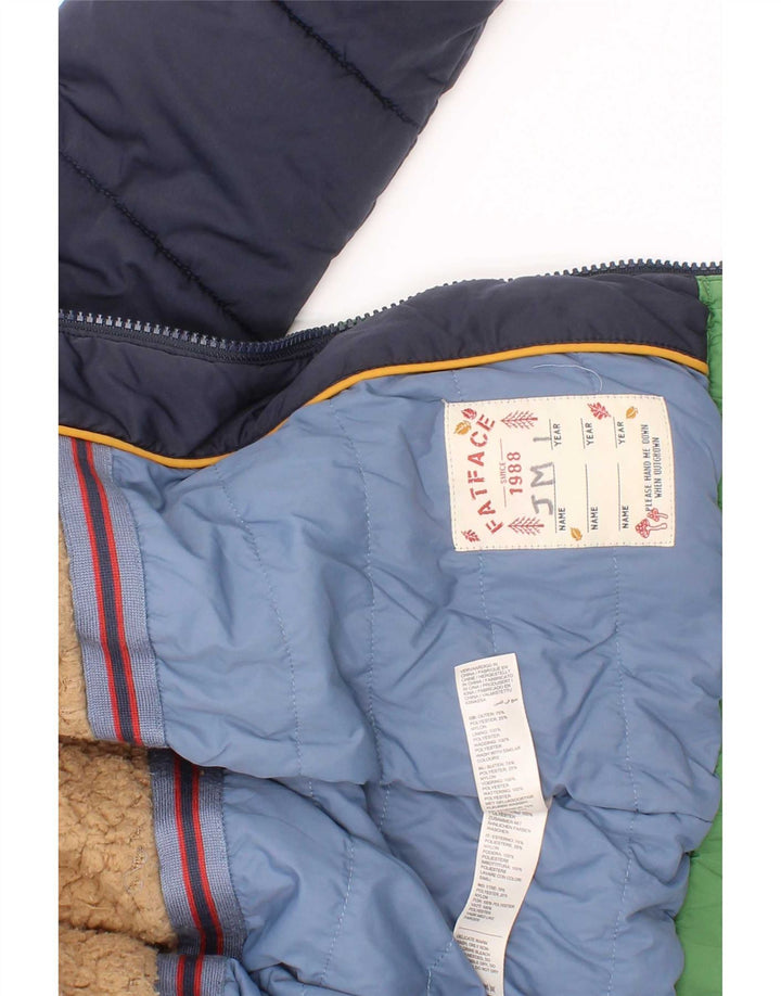 Fat Face Boys Hooded Padded Jacket 8-9 Years Green Colourblock Polyester