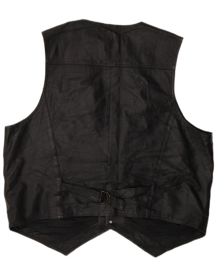 VINTAGE Mens Leather Waistcoat XL Black Leather