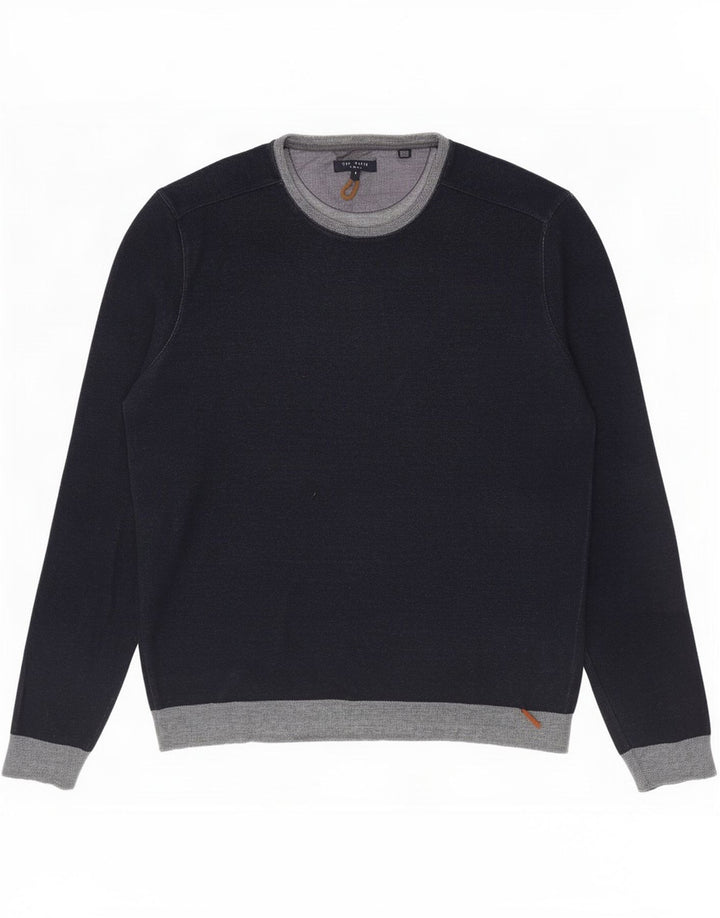 Ted Baker Mens Crew Neck Jumper Sweater Size 5 XL Navy Blue Colourblock