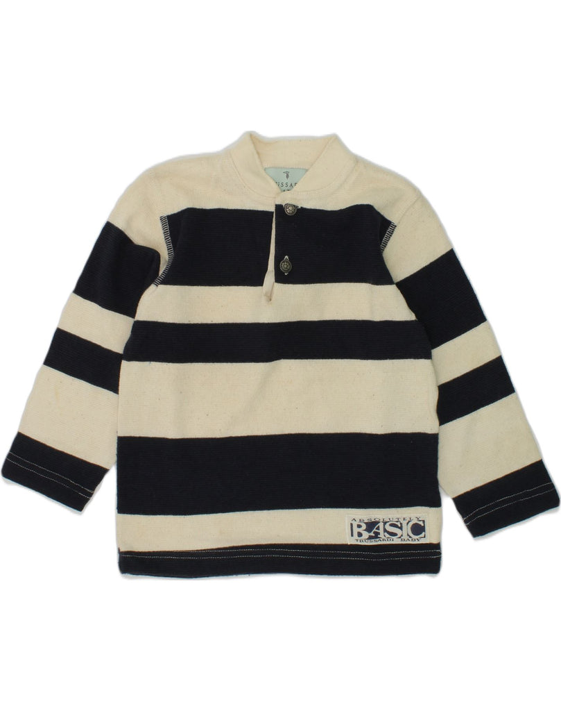 TRUSSARDI Boys Button Neck Jumper Sweater 2-3 Years Navy Blue Striped | Vintage Trussardi | Thrift | Second-Hand Trussardi | Used Clothing | Messina Hembry 