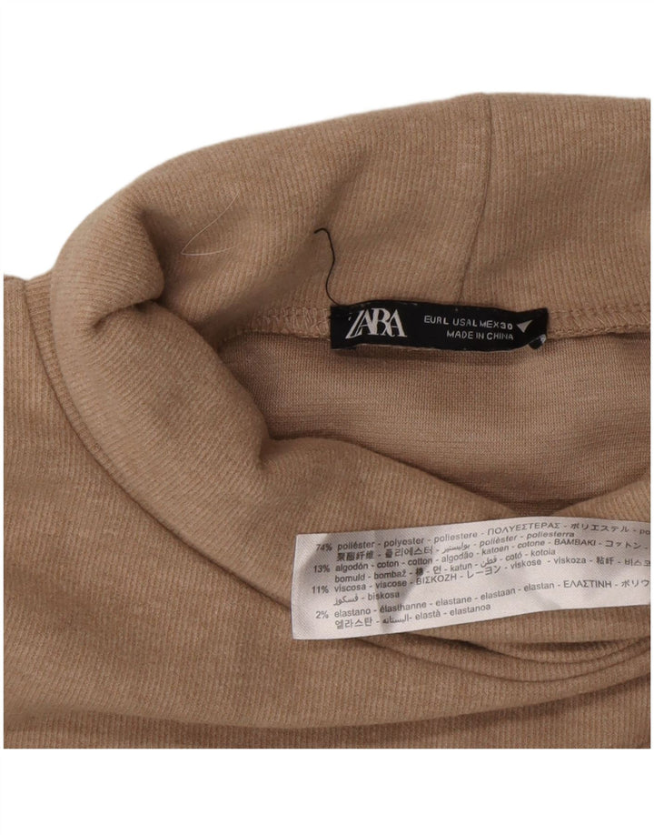 Zara Womens Roll Neck Jumper Sweater UK 16 Large Beige Polyester