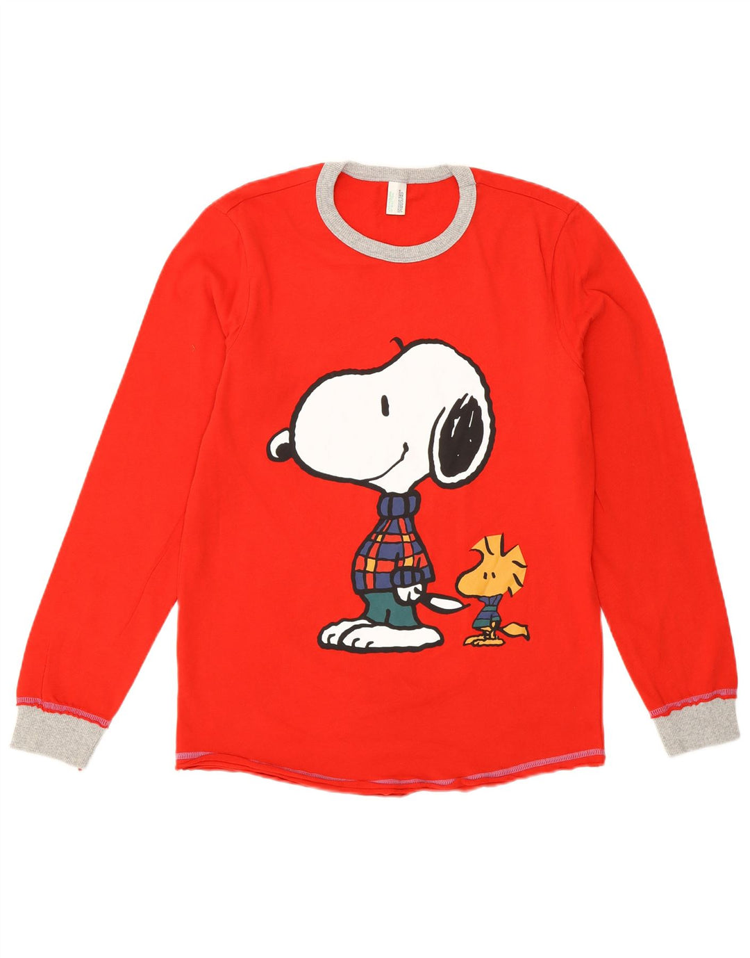 BENETTON Womens Peanuts Graphic Top Long Sleeve UK 14 Medium Red Cartoon