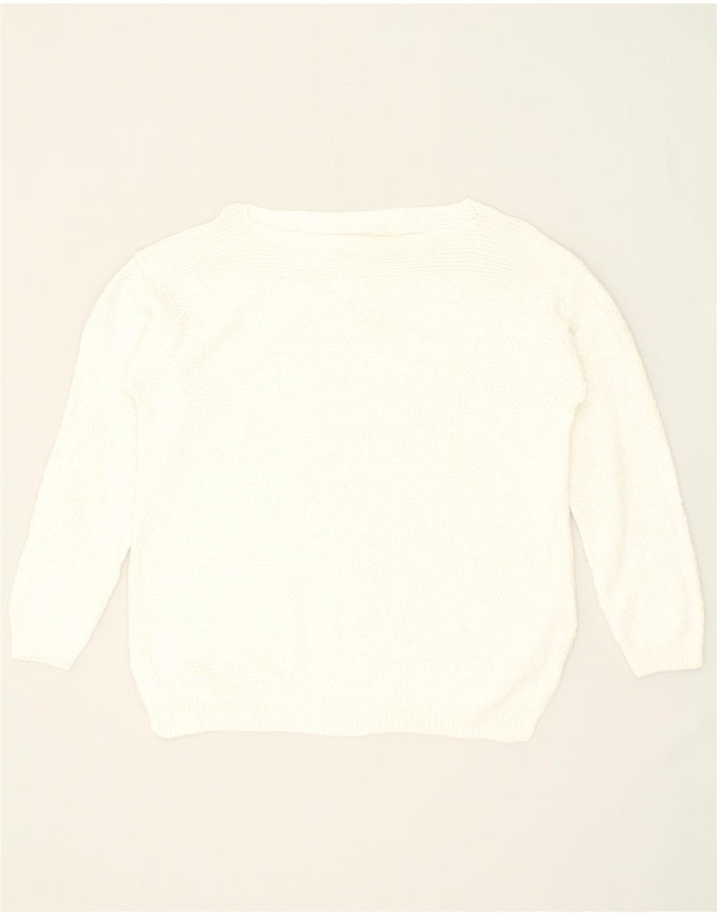 RALPH LAUREN Womens Boat Neck Jumper Sweater UK 14 Medium Off White Cotton | Vintage Ralph Lauren | Thrift | Second-Hand Ralph Lauren | Used Clothing | Messina Hembry 