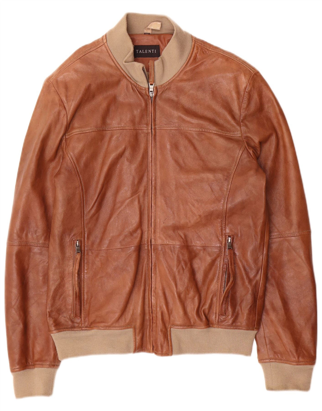 Talenti Mens Leather Jacket IT 48 Medium Brown Colourblock Leather