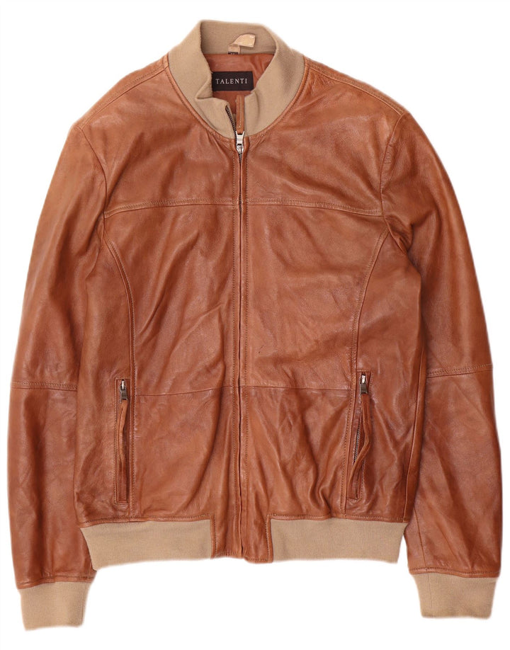 Talenti Mens Leather Jacket IT 48 Medium Brown Colourblock Leather
