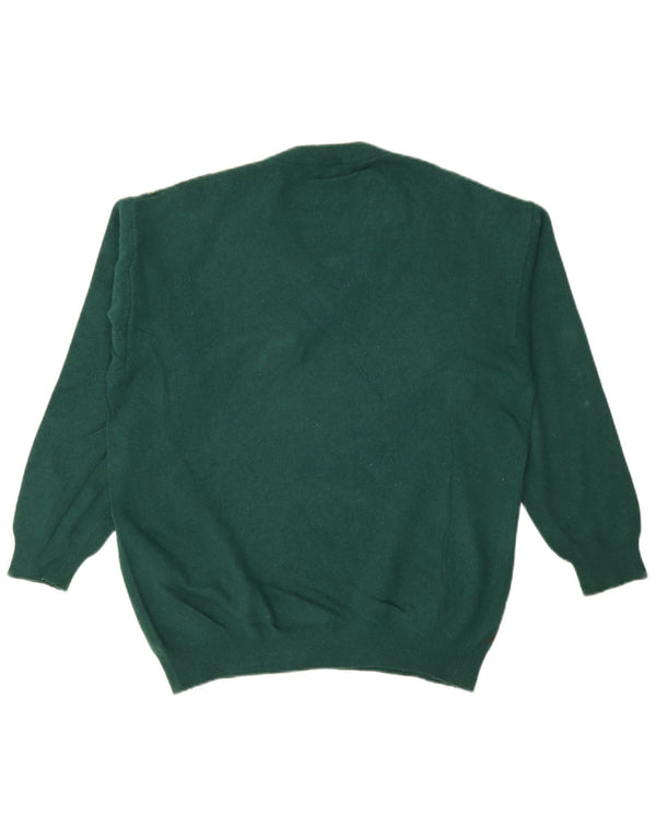 Burlington Mens V-Neck Jumper Sweater IT 52 Large Green Argyle/Diamond Wool