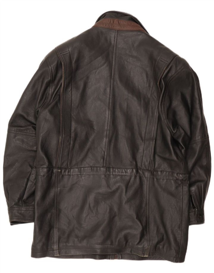 Vintage Mens Faux Leather Windbreaker Coat IT 50 Large Black Polyamide