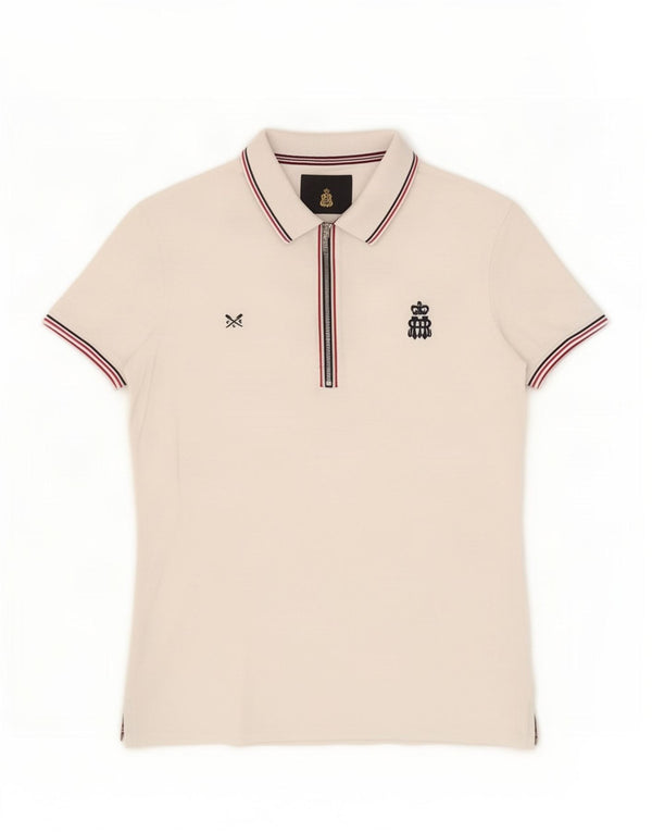 Crew Clothing Womens Polo Shirt UK 12 Medium White Colourblock